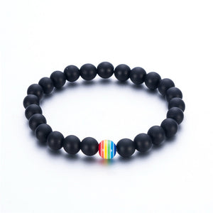 Rainbow Flag  Black Onyx Beads Bracelet